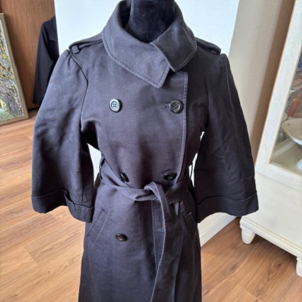 BCBGeneration Navy Belted Double Breasted Trench Coat Mid Length EUC Med